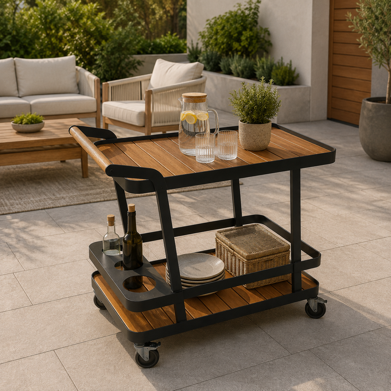İroko & Alüminyum Detaylı Servis Arabası