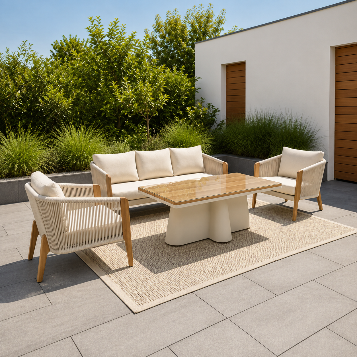 ZEN - İroko Ahşap Detaylı Bahçe Oturma Grubu
